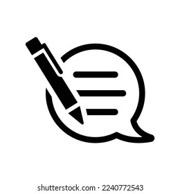 Comentarios, escritura, edición, icono de texto. Gráficos vectoriales negros.