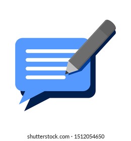 feedback writing icon. comment in blue speech bubbles with pencil isolated on white background. vector illustration 