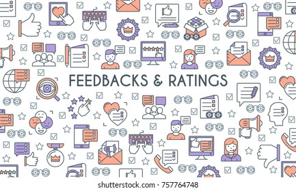 Feedbacks and ratings concept. Review on customer service. Testimonials Related. Vector illustration