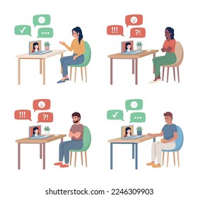 Feedbacks semi flat color vector characters set. Editable figures. Full body people on white. Simple cartoon style illustration for web graphic design and animation. Quicksand Bold font used