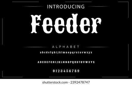Feeder Elegant Font Uppercase Lowercase and Number. Classic Lettering Minimal Fashion Designs. Typography modern serif fonts regular decorative vintage concept. vector illustration