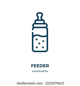 Icono del alimentador. Ilustración vectorial lineal de la colección de jardines de infancia. Vector de icono del alimentador de contorno. Símbolo de línea delgada para uso en aplicaciones web y móviles, logotipo, medios impresos.