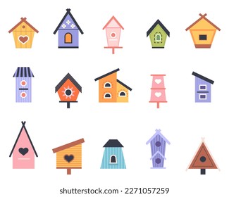 Feeder Set of colorful bird houses. Vector illustration.