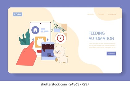 Feeding Automation concept. A puppy waits as its owner schedules mealtime with a smart feeder app. Nutrition at the touch of a button.