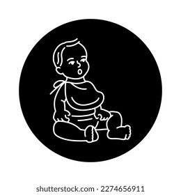 Feeding the baby black line icon. Toddler development. Early childhood