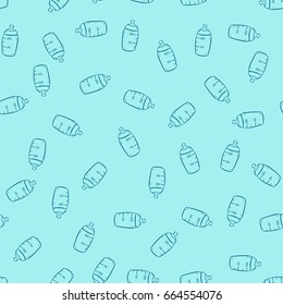 Feeding baby bottle seamless pattern. Hand drawn vector background.