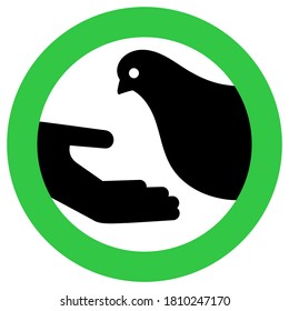 Feeding birds allowed, modern round sticker, vector illustration 10eps