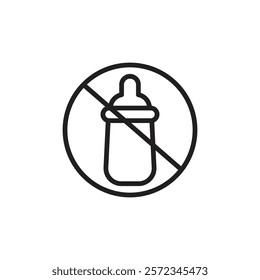 Feeding bottle forbidden icon Vector flat thin line illustration