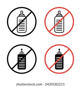 Feeding Bottle Forbidden Vector Illustration Set. No Formula Milk Sign suitable for apps and websites UI design style.
