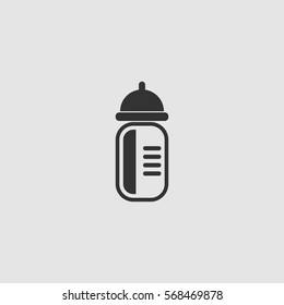 Feeding bottle icon flat. Black pictogram on grey background. Vector illustration symbol