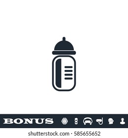 Feeding bottle icon flat. Black pictogram on white background. Vector illustration symbol and bonus button