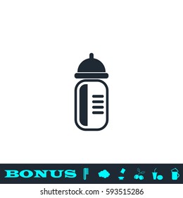 Feeding bottle icon flat. Black pictogram on white background. Vector illustration symbol and bonus button