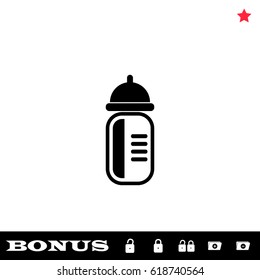 Feeding bottle icon flat. Black pictogram on white background. Vector illustration symbol and bonus button open and closed lock, folder, star