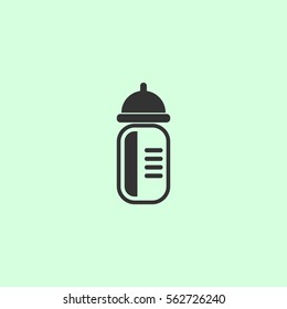 Feeding bottle icon flat. Grey vector symbol on green background
