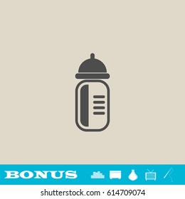 Feeding bottle icon flat. Grey pictogram on light background. Vector illustration symbol and bonus button real estate, ottoman, vase, tv, fishing rod