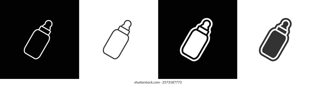 Feeding bottle icon in flat and line style. Baby milk bottle vector illustration in black, white and transparent background. Eps10