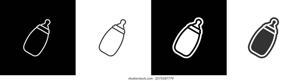 Feeding bottle icon in flat and line style. Baby milk bottle vector illustration in black, white and transparent background. Eps10