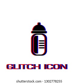 Feeding bottle icon flat. Simple pictogram - Glitch effect. Vector illustration symbol