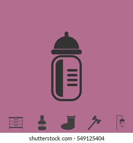 Feeding bottle icon flat. Simple vector grey pictogram and bonus symbol