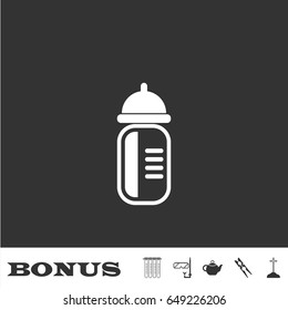 Feeding bottle icon flat. White pictogram on black background. Vector illustration symbol and bonus icons