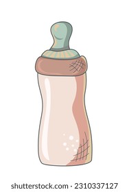 Feeding bottle isolated on white background. Greeting sweet postcard.Vector illustration. Hand drawn