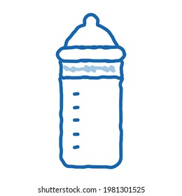 Fütterung Flasche Skizze Symbol Vektorgrafik. Handgezeichnete blaue Doodle Linie Kunst Füttern Flaschenetikett. einzelne Symbolillustration