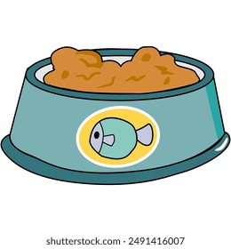  feeding bowl cartoon for cat and dog in flat design. 