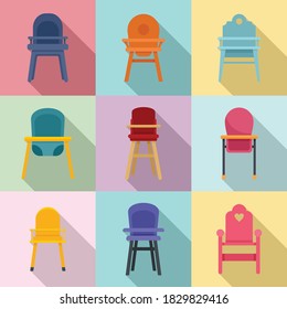 Feeding chair icons set. Flat set of feeding chair vector icons for web design