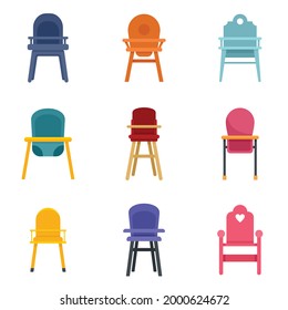 Feeding chair icons set. Flat set of feeding chair vector icons isolated on white background