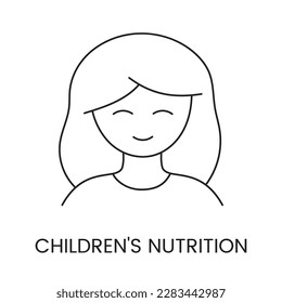 Feeding children line icon vector, girl illustration