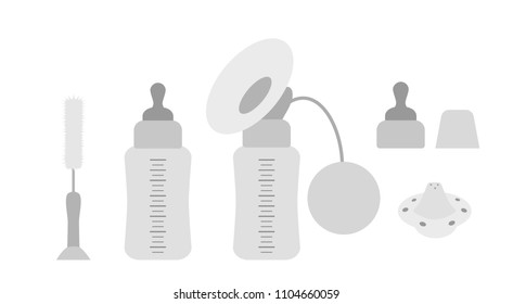 Feeding devices for breast milk. Vector illustration