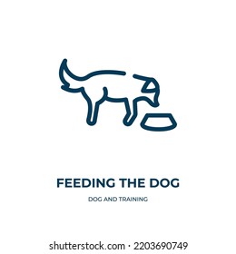 Fütterung des Hundes Ikone. Lineare Vektorgrafik aus Hund- und Trainingskollektion. Umriss, der dem Hund Icon Vektorgrafik. Dünnliniensymbol für Web- und mobile Apps, Logo, Printmedien.