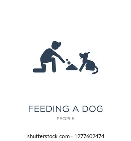 feeding a dog icon vector on white background, feeding a dog trendy filled icons from People collection, feeding a dog vector illustration