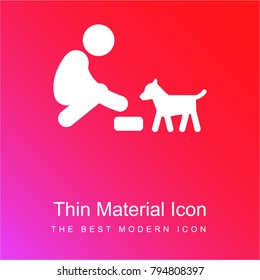 Feeding a dog red and pink gradient material white icon minimal design
