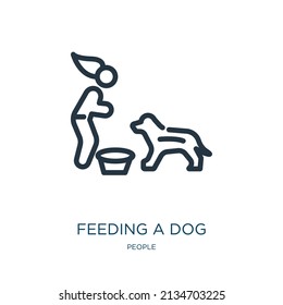 feeding a dog thin line icon. animal, cat linear icons from people concept isolated outline sign. Vector illustration symbol element for web design and apps.