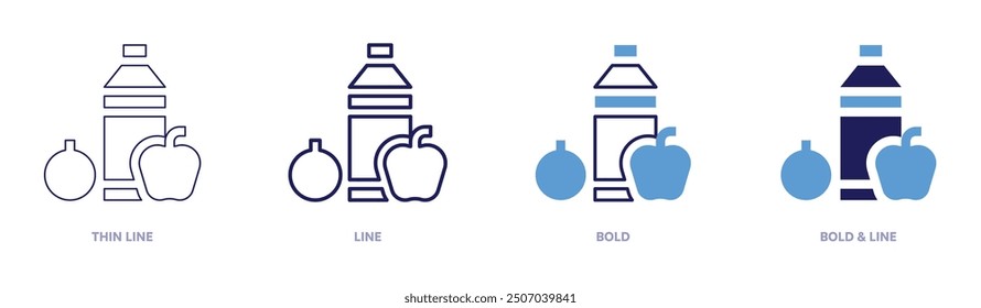Icono de alimentación en 4 estilos diferentes. Línea delgada, línea, negrita y línea negrita. Estilo duotono. Trazo editable.