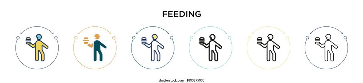 Feeding icon in filled, thin line, outline and stroke style. Vector illustration of two colored and black feeding vector icons designs can be used for mobile, ui, web