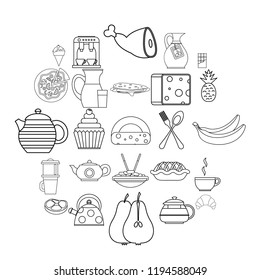 Feeding icons set. Outline set of 25 feeding vector icons for web isolated on white background