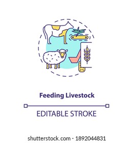 Feeding livestock concept icon. Agriculture machines types. Different systems of feeding ranch cattle idea thin line illustration. Vector isolated outline RGB color drawing. Editable stroke