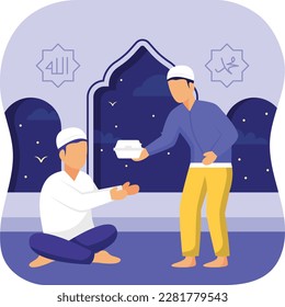 Feeding to Needy People concept, Food Donation or tabarruk vector icon Design, Ramazan and Eid al-Fitr Symbol, Islamic and Muslims fasting Sign, Arabic holidays celebration stock illustration