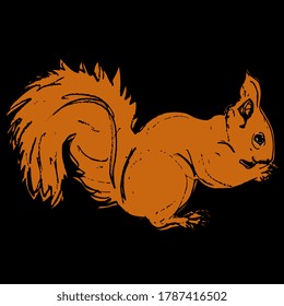 Feeding red squirrel with bushy tail. Isolated vector illustration.