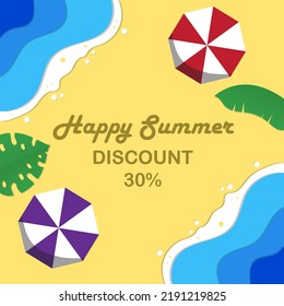 Alimenta el tema del verano feliz de Intagram, la ilustración vectorial en la playa        