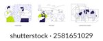 Feeds for livestock abstract concept vector illustration set. Roughages and pastures, concentrate feeder, herd of livestock at ranch, cows eating grass, hays and silages in farming abstract metaphor.