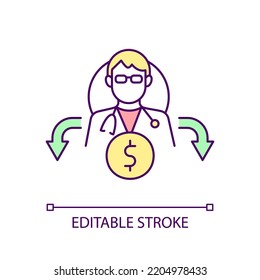 Fee-for-service Health Insurance RGB Color Icon. Paying Doctor For Service. Medical Billing System. Isolated Vector Illustration. Simple Filled Line Drawing. Editable Stroke. Arial Font Used