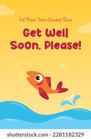 Feel better wishing card for print media, flat vector