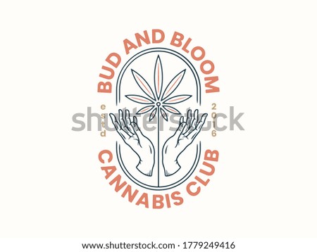 Feel the bloom colored version of a cannabis leaf between hands vector illustration
