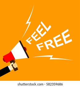 Feel Free cartoon vector with businessman holding the loudspeaker.