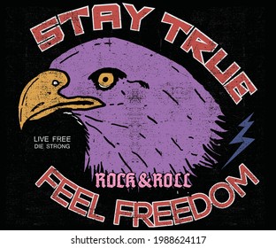 Feel freedom eagle vector design  Rock   roll print design  American eagle print design for apparel   others 