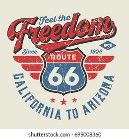 Feel The Freedom, Route 66 - Tee Design For Print