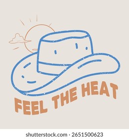 Feel the heat. Desert adventure art. Arizona vintage print design for t shirt. cowgirl, women t shirt design, cowboy, girls t shirt design, fashion, wild, desert, cactus, rodeo, western